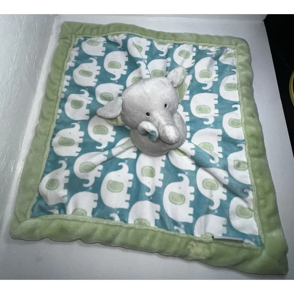 Carters 2016 Elephant Lovey Security Blanket Blankie Green Blue Soft